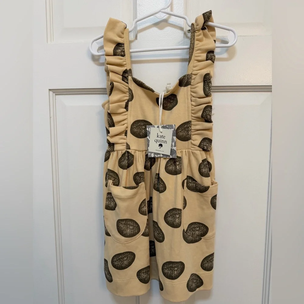 Kate Quinn Kids 2T Organic Cotton Football Print Ruffle Pinafore Dress Tan‎